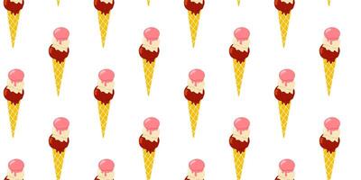 Colorful ice cream cones in a repeated pattern on a white background in a playful artistic design vector