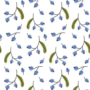 Blue berry pattern design featuring leaves on a white background creating a fresh and natural aesthetic for various applications vector