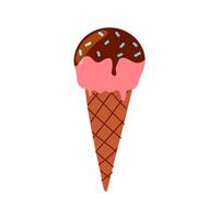 Colorful ice cream cone with chocolate and strawberry flavors, perfect summer treat enjoyed by many at parks and beaches vector