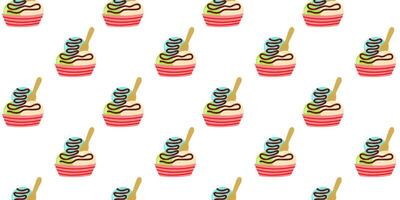 Colorful dessert bowls with swirls of ice cream and toppings arranged in a playful pattern vector