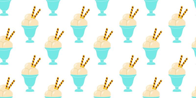 Delicious ice cream in vibrant blue dishes decorated with striped wafers showcases a joyful dessert pattern suitable for summer