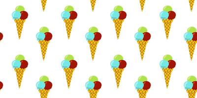 Colorful ice cream cones pattern on a white background creating a fun and vibrant texture for various design projects vector