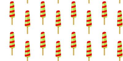 Colorful striped ice cream pops displayed in a cheerful pattern on a white background vector