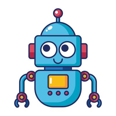 Cute robot cartoon icon with antenna and round eyes isolated on white background
