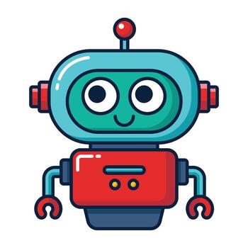 Cute cartoon robot character with smiling face in red and blue isolated on white background vector