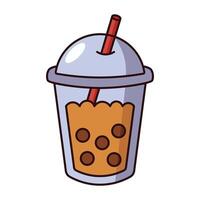 Purple bubble tea cup with dome lid and red straw isolated on white background vector
