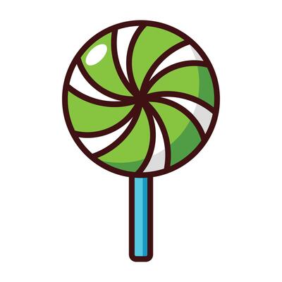 Green and white swirl lollipop candy illustration isolated on white background