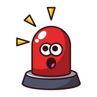 Surprised red cartoon siren character with flashing lights isolated on white background. vector