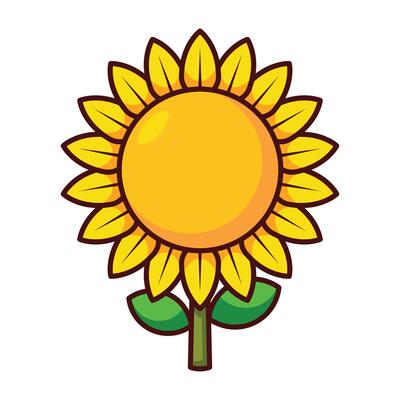 Cartoon sunflower icon with yellow petals isolated on white background