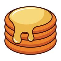 Cartoon pancake stack with honey syrup dripping isolated on white background vector