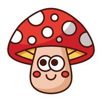 Smiling cartoon mushroom with red cap and cute face isolated on white background vector