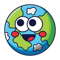 Cute smiling Earth cartoon character with eyes and cheeks isolated on white background. vector