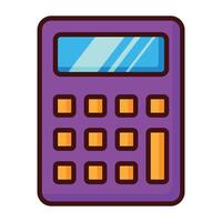 Cute cartoon purple calculator icon with orange buttons isolated on white background. vector