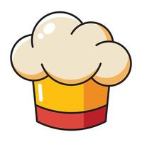Chef hat cartoon icon with fluffy white top and yellow base isolated on white background vector