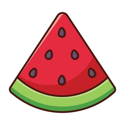 Cartoon watermelon slice icon with seeds isolated on white background