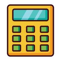 Cute cartoon yellow calculator icon with green buttons isolated on white background. vector