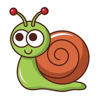 Cute smiling snail cartoon icon with spiral shell isolated on white background vector
