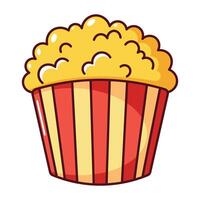 Cartoon popcorn bucket with red and yellow stripes isolated on white background vector