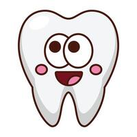 Cute smiling tooth character with big eyes cartoon isolated on white background vector