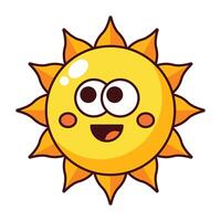 Cute smiling sun cartoon character with happy face isolated on white background vector