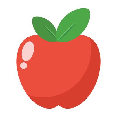red apple icon with green leaf isolated on white background