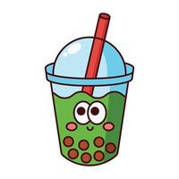 Cute green bubble tea icon isolated on white background vector