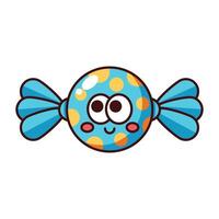 Cute polka dot candy cartoon character in blue and yellow isolated on white background vector