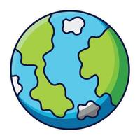 Cartoon Earth planet with blue ocean and green continents isolated on white background vector