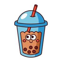 Cute blue cup bubble tea icon isolated on white background vector