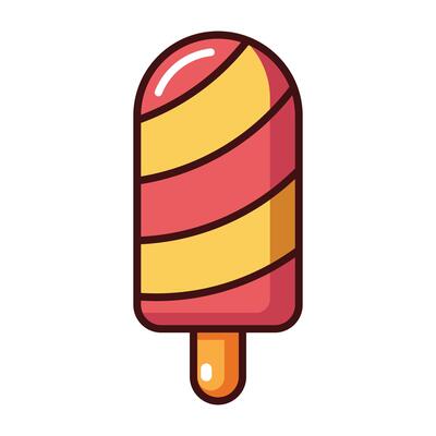 Striped popsicle ice cream cartoon style in red and yellow isolated on white background