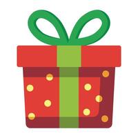 Gift box with green ribbon and red wrapping isolated on white background. vector
