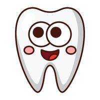 Cute smiling tooth character with big eyes cartoon isolated on white background. vector