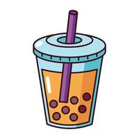 Orange bubble tea cup with flat lid icon isolated on white background vector