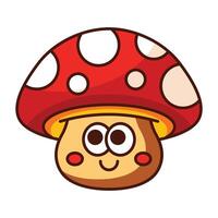 Adorable cartoon mushroom with red cap and smiley face isolated on white background vector