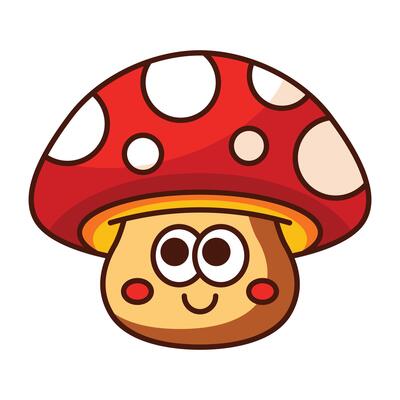 Adorable cartoon mushroom with red cap and smiley face isolated on white background