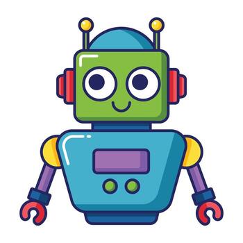 linda vistoso robot dibujos animados personaje con antena y sonriente cara aislado en blanco antecedentes vector