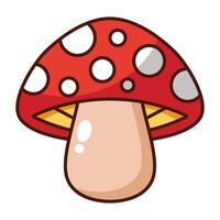 Cute red mushroom cartoon icon with white dots isolated on white background vector