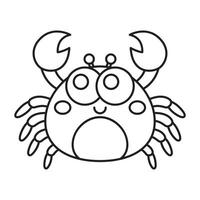 Cute crab cartoon outline icon isolated on white background vector