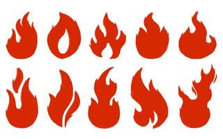 Hand-drawn fire flame icon set with a scribble and crayon texture vector
