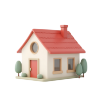 Charming 3D Cartoon House with Red Roof and Trees Illustration for Home Decor png