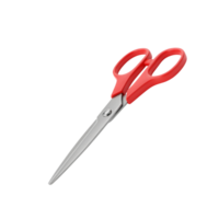 Isolated red handled scissors on transparent background for graphic design needs png