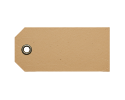 Close-up of a kraft paper tag with metal grommet on a transparent background png