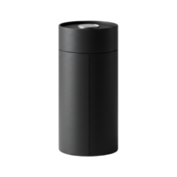 Elegant black cylindrical container with silver lid isolated on a transparent background png