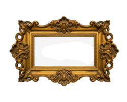 Golden ornate frame with a black void interior, ideal for design compositing png