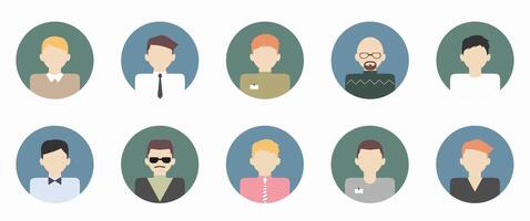 Set of 10 male avatar icons. Faceless profile pictures for social media, blogs, forums, anonymous group chats, or online work vector