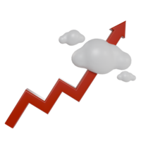 3d render of red arrow rising and cloud. stock market growth business strategy plan concept png