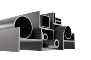3d rendering of piles of industrial factory construction materials such as channels, pipes, h beams, angels and hollow png