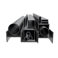 3d rendering of piles of industrial factory construction materials such as channels, pipes, h beams, and hollow iron png