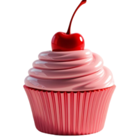 Pink Frosted Cupcake with Cherry in Red Textured Wrapper png