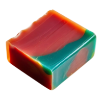 A vibrant rectangular bar of colorful soap with red, green, and yellow gradients. png